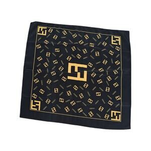 Vintage Fendi Pocket Square Scarf Bandana Black Tan Designer Luxury Formal Suit